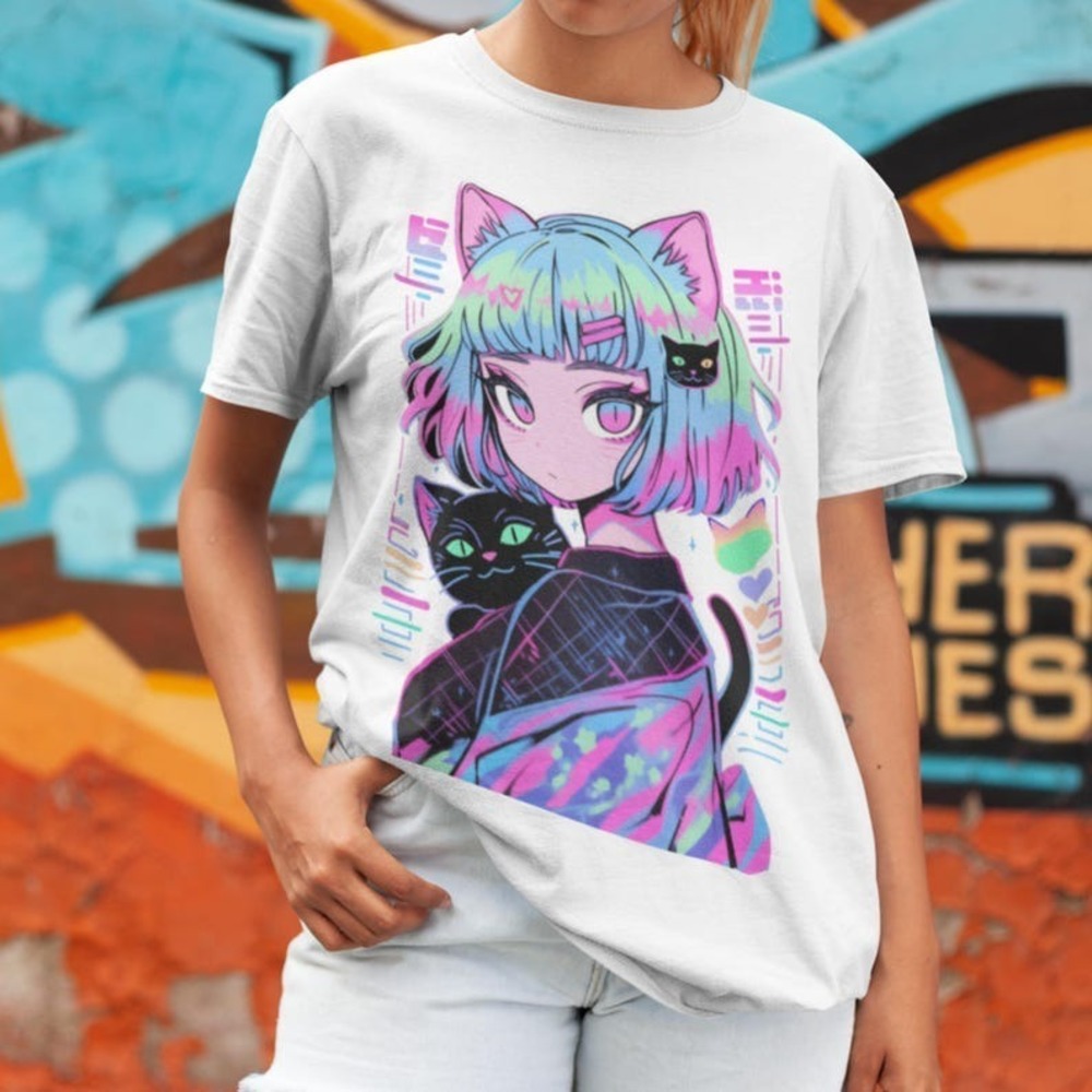 Streetwear Shirt, Glitchcore Kawaii Dark Pastel Goth Punk Fashion Manga
